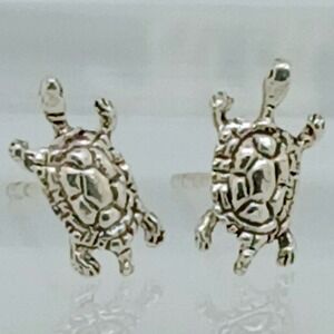 Vintage 925 Sterling Silver Turtle Stud Earrings Sea Tortoise Animal Jewelry New